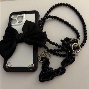Elegant Black Bow Phone Case with Chain